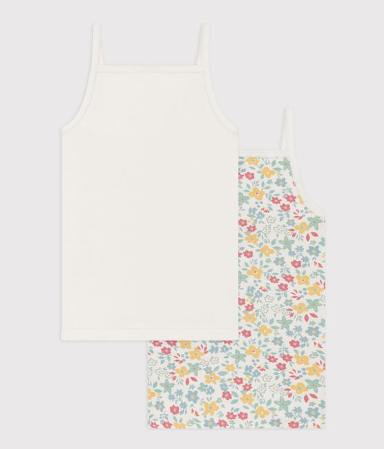 Juego de 2 camisetas de tirantes de algodón con flores para niña variante 1