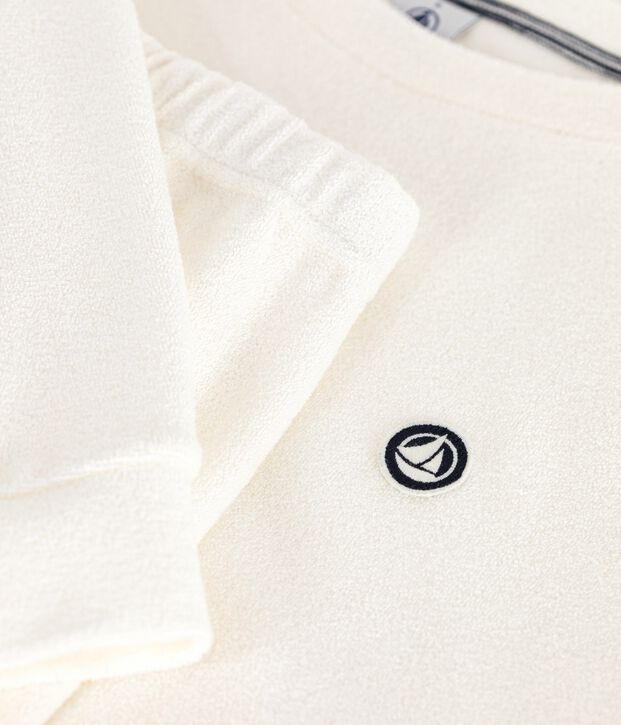 Pijama liso de rizo de algod&oacute;n para mujer MILK