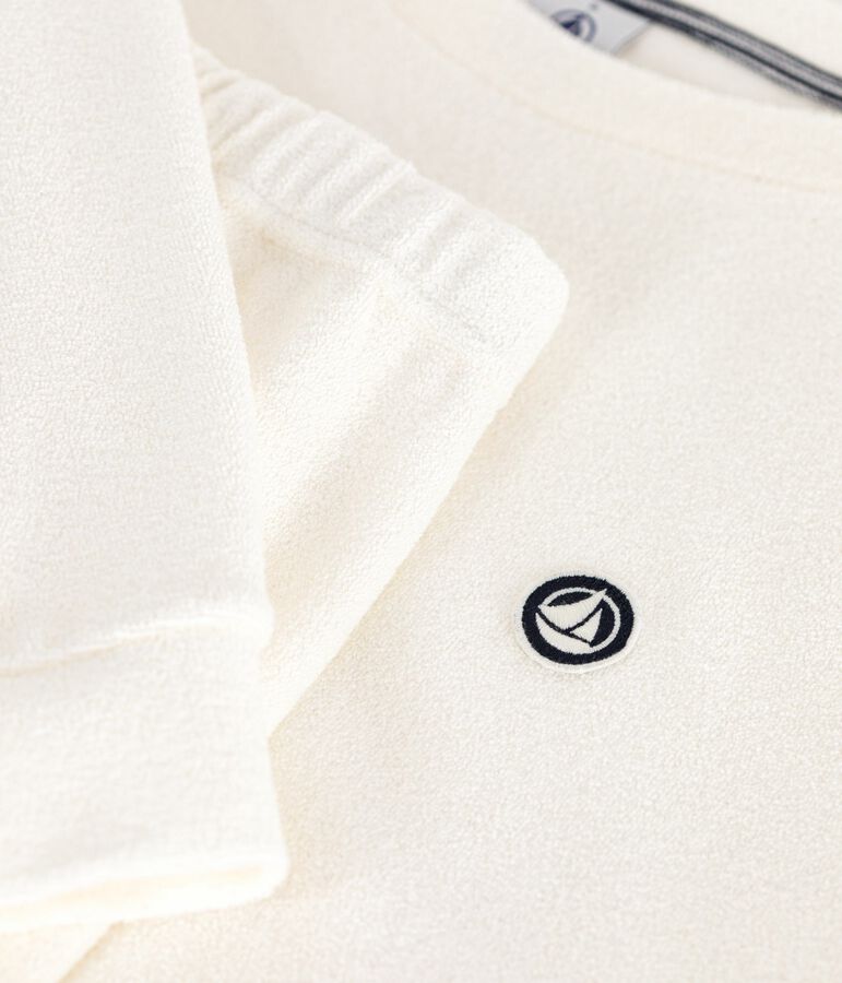 Pijama liso de rizo de algod&oacute;n para mujer crudo