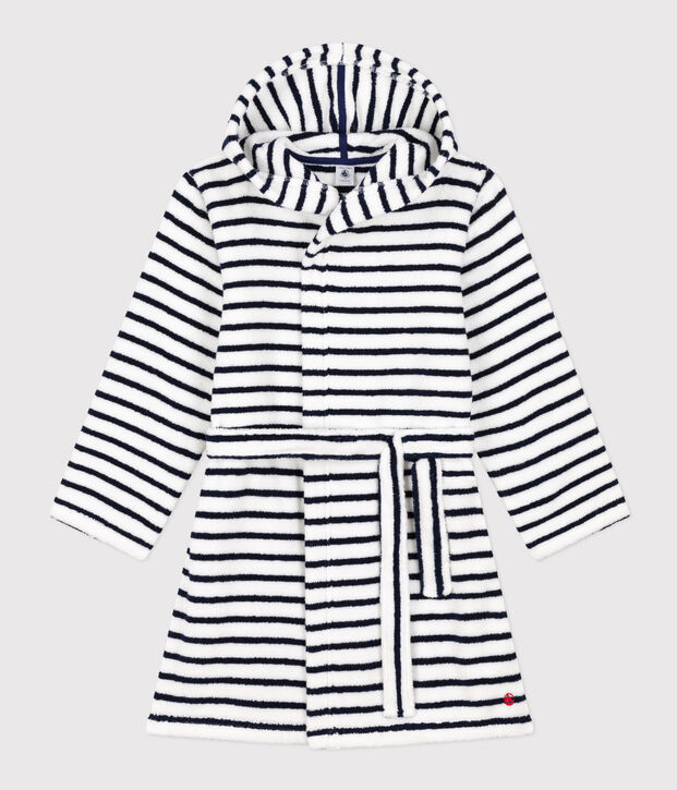 Albornoz de rizo a rayas para ni&ntilde;o/ni&ntilde;a blanco/azul