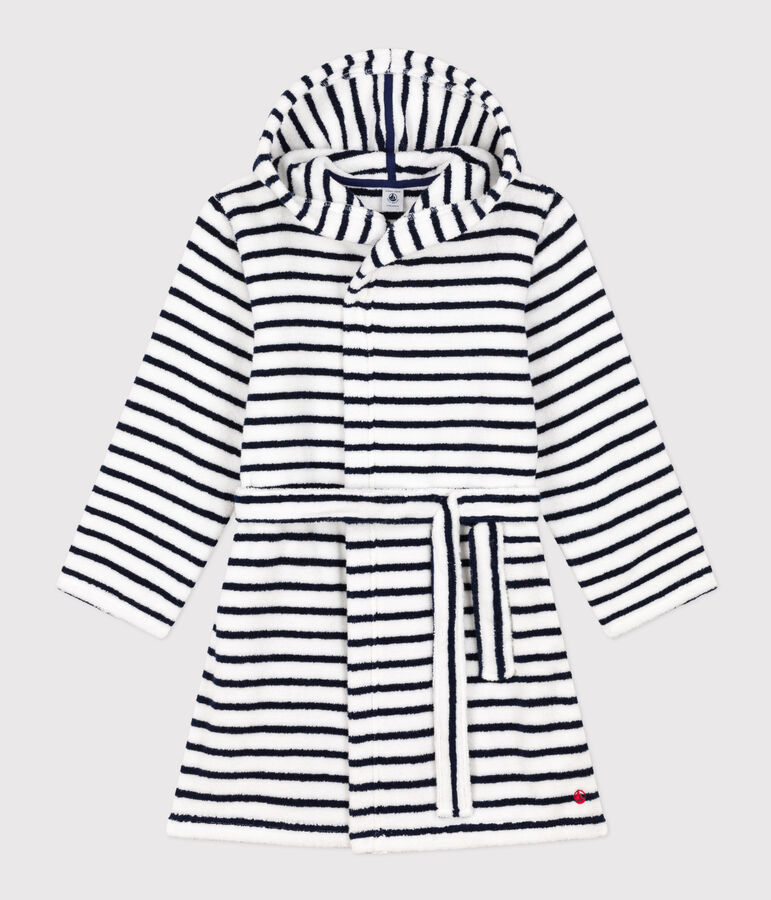 Albornoz de rizo a rayas para ni&ntilde;o/ni&ntilde;a blanco/azul