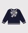 Jersey infantil de lana y algod&oacute;n con estampado de lazo azul/beige