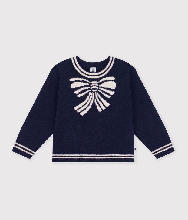 Jersey infantil de lana y algod&oacute;n con estampado de lazo azul/beige