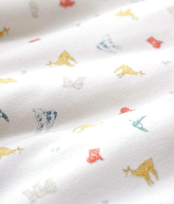 Saco de bebé con estampado de animales coloridos de algodón orgánico blanco MARSHMALLOW/blanco MULTICO