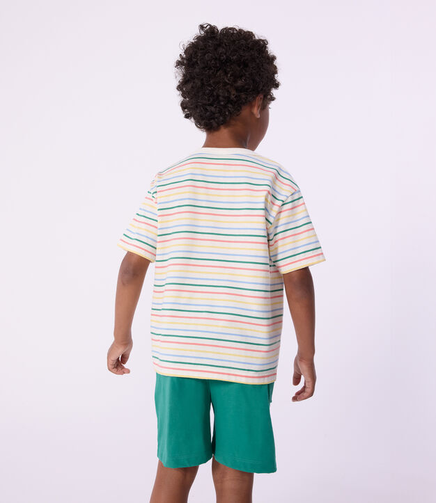Camiseta infantil de manga corta de algod&oacute;n a rayas blanco/multicolor