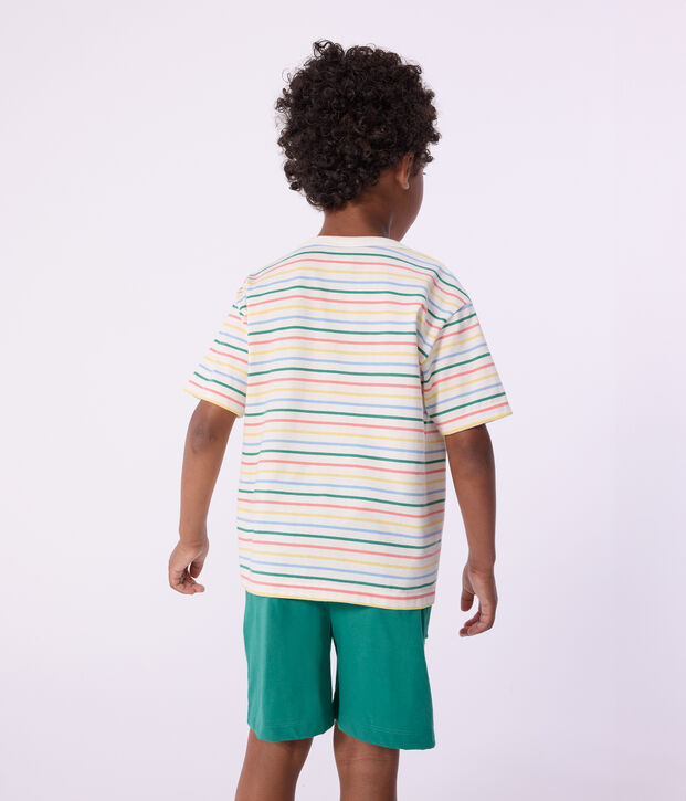 Camiseta infantil de manga corta de algod&oacute;n a rayas blanco/multicolor