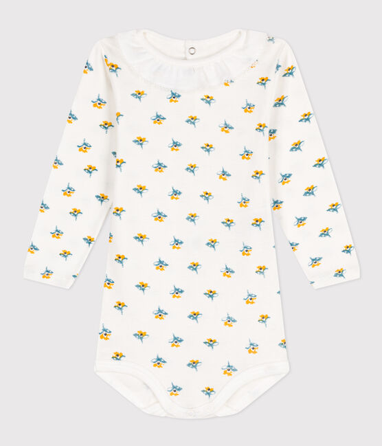 Body de algodón de manga larga con cuello para bebé blanco MARSHMALLOW/blanco MULTICO