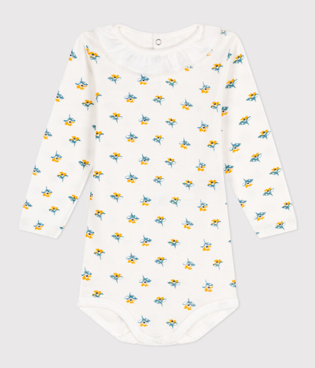 Body de algod&oacute;n de manga larga con cuello para beb&eacute; blanco/multicolor