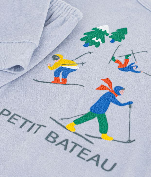 Pijama infantil de terciopelo liso con estampado de esquiadores POLAIRE