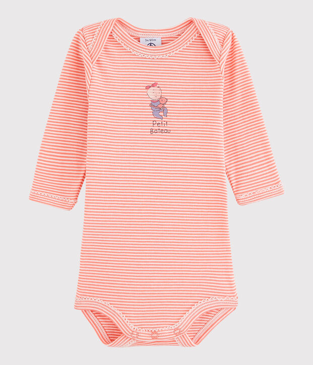 Bodi de manga larga de beb&eacute; ni&ntilde;a naranja/blanco
