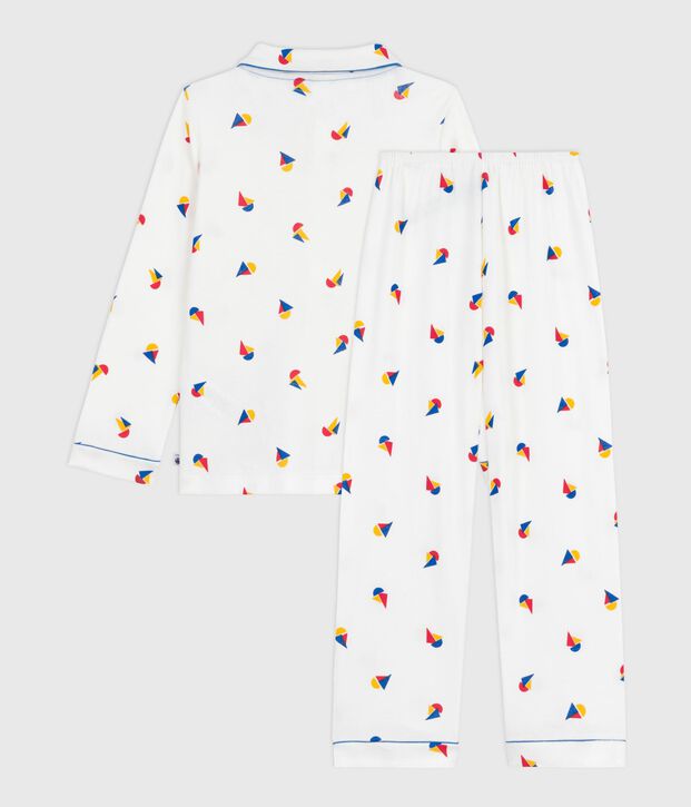 Pijama infantil abotonado de algod&oacute;n estampado blanco/azul/multicolor
