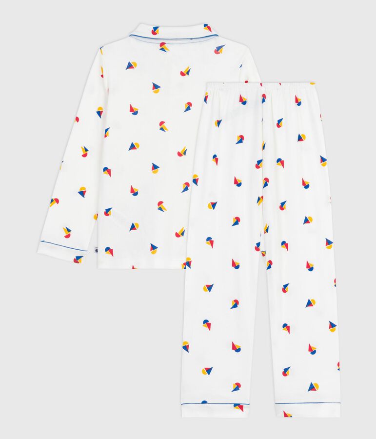 Pijama infantil abotonado de algod&oacute;n estampado blanco/azul/multicolor