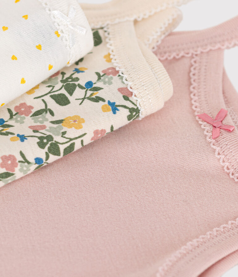 Juego de 3 bodis de tirantes con flores de algod&oacute;n de beb&eacute; multicolor