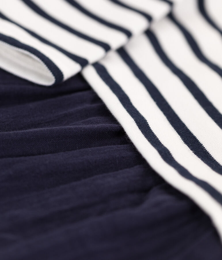 Vestido bimaterial de manga larga de beb&eacute; azul/blanco