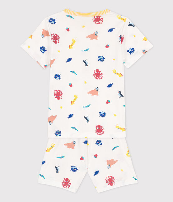 Pijama corto fosforescente de algodón para niño/niña blanco MARSHMALLOW/blanco MULTICO