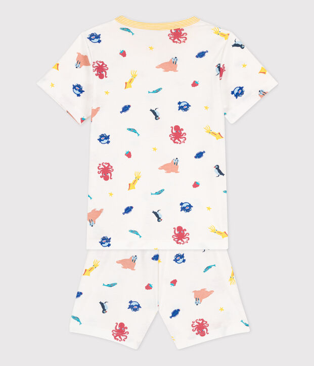 Pijama corto fosforescente de algod&oacute;n para ni&ntilde;o/ni&ntilde;a blanco/multicolor