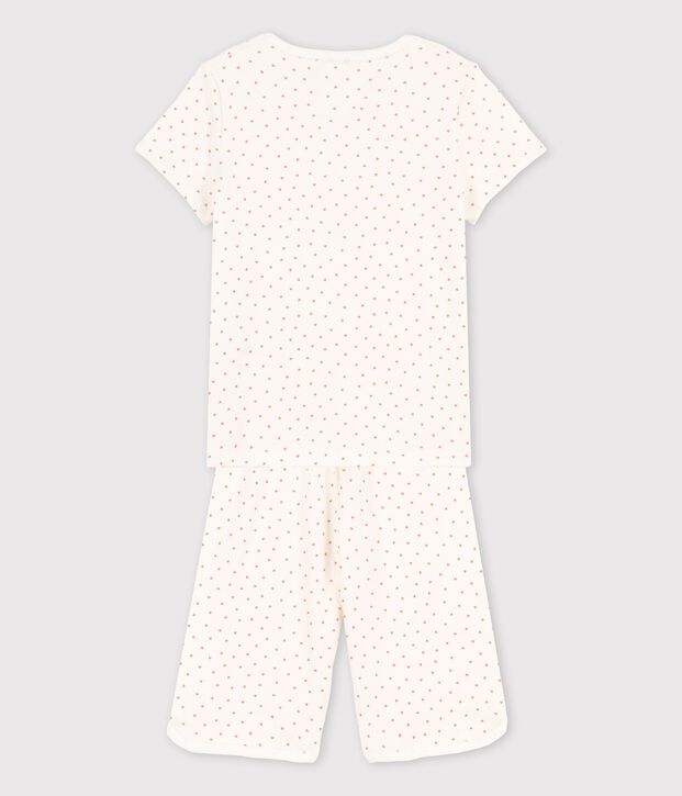 Pijama de corazoncitos de algod&oacute;n de ni&ntilde;a blanco/rosa