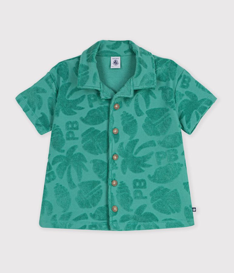 Camisa infantil de algod&oacute;n de manga corta verde