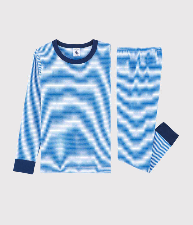 Pijama de mil rayas azul de ni&ntilde;o peque&ntilde;o de punto azul/blanco