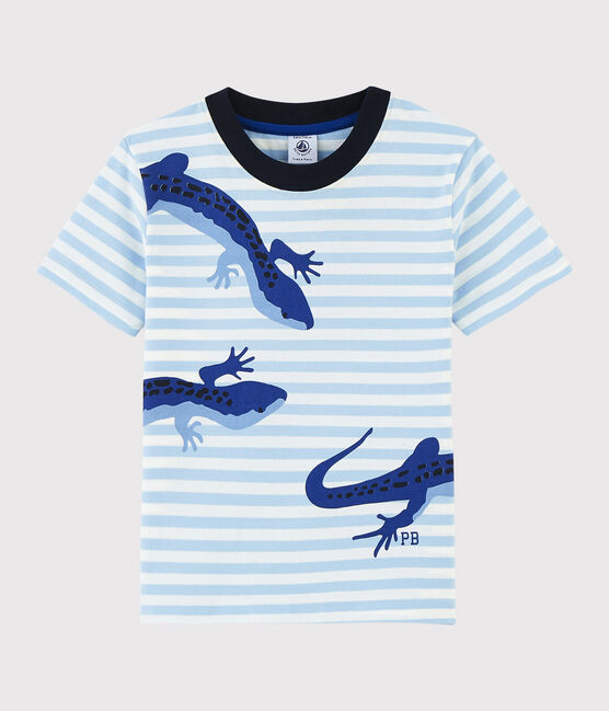 Camiseta de manga corta de punto de niño azul JASMIN/blanco MARSHMALLOW