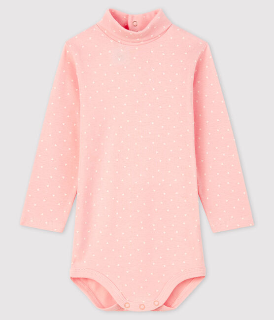 Bodi de manga larga de bebé con cuello vuelto rosa MINOIS/blanco MARSHMALLOW