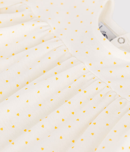 Blusa de algodón de manga corta con estampado de minicorazón para bebé blanco MARSHMALLOW/ ORGE