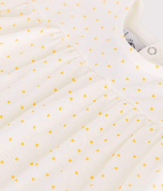 Blusa de algod&oacute;n de manga corta con estampado de minicoraz&oacute;n para beb&eacute; blanco/amarillo