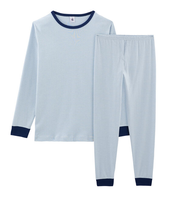 Pijama de punto para niño azul ACIER/blanco MARSHMALLOW