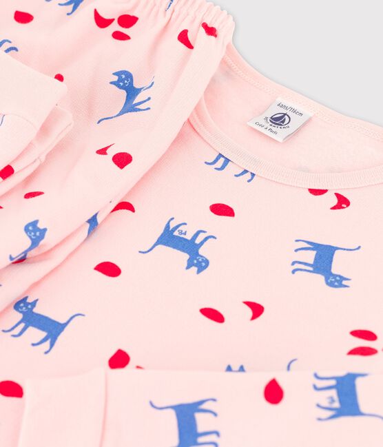 Pijama con gatos de algodón de niña rosa MINOIS/blanco MULTICO
