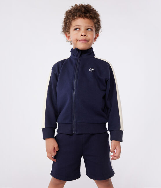 Sudadera infantil de algodón liso con cuello alto con cremallera azul SMOKING