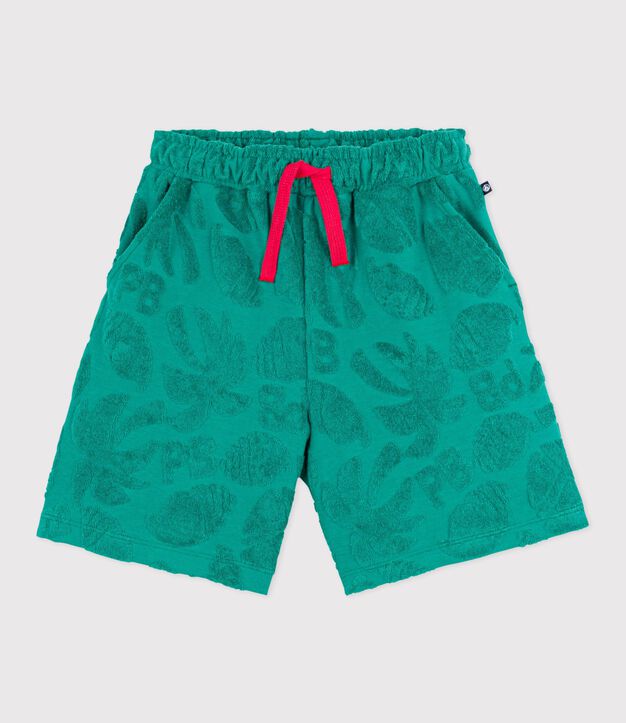 Bermudas cortas infantiles de algod&oacute;n liso con estampado verde