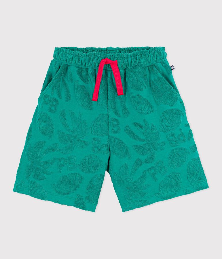 Bermudas cortas infantiles de algod&oacute;n liso con estampado verde