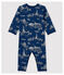 Pijama enterizo sin pies en tela de Jouy de bebé de algodón azul MEDIEVAL/blanco ECUME