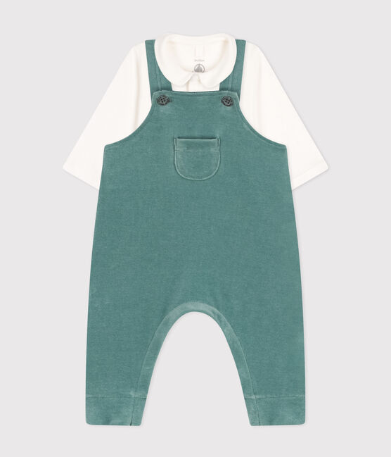 Conjunto de peto de terciopelo y body para bebé verde BRUT
