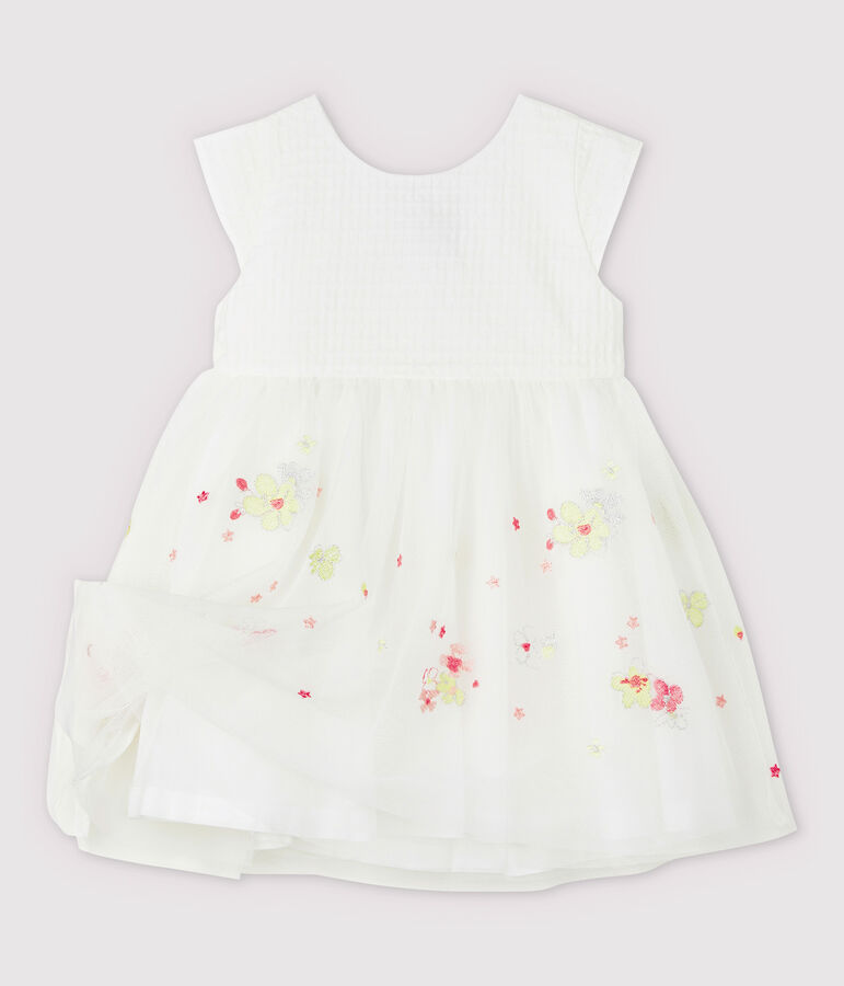 Vestido de celebraci&oacute;n con tul bordado de beb&eacute; ni&ntilde;a blanco/multicolor