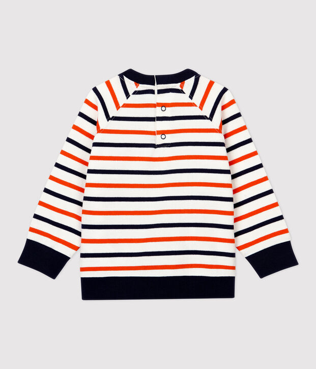 Sudadera de mulet&oacute;n de beb&eacute;. blanco/azul/naranja