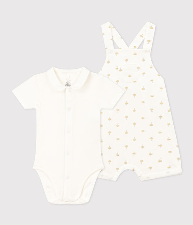 Conjunto de peto y body de algod&oacute;n para beb&eacute; blanco/multicolor