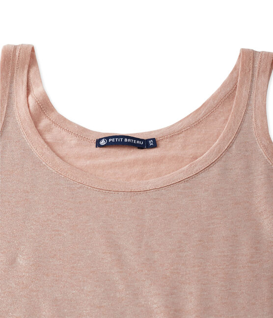 Camiseta sin mangas para mujer, de lino brillante rosa ROSE/gris ARGENT