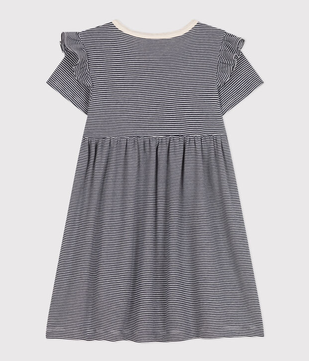 Vestido de manga corta de algod&oacute;n a rayas para ni&ntilde;a azul/blanco