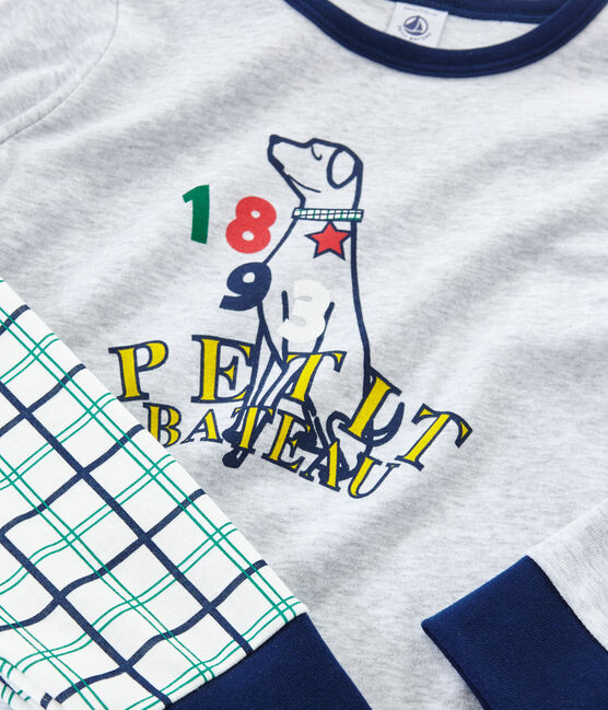 Pijama de acanalado y tela túbica para niño blanco MARSHMALLOW/blanco MULTICO