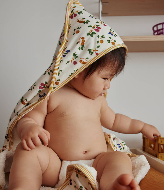 Toalla de ba&ntilde;o y manopla para beb&eacute; con estampado de frutas blanco/amarillo/multicolor