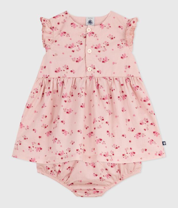 Vestido de algod&oacute;n sin mangas y pololo para beb&eacute; rosa/multicolor