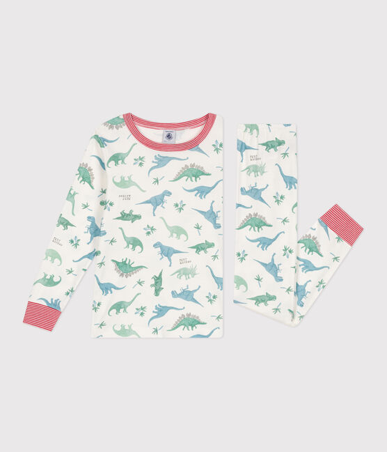 Pijama infantil de algodón con estampado de dinosaurios blanco MARSHMALLOW/blanco MULTICO