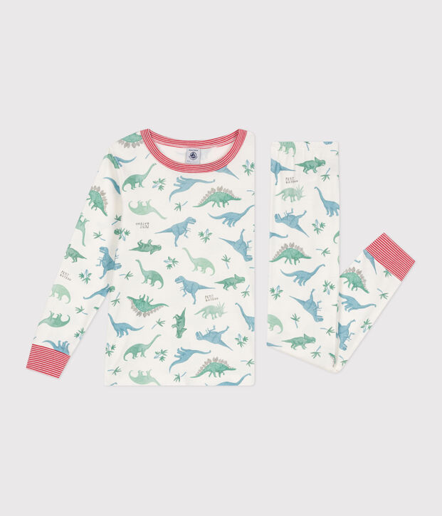 Pijama infantil de algod&oacute;n con estampado de dinosaurios blanco/multicolor