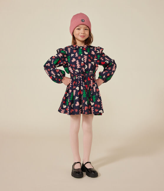 Vestido de manga larga de franela para niña azul SMOKING/blanco MULTICO