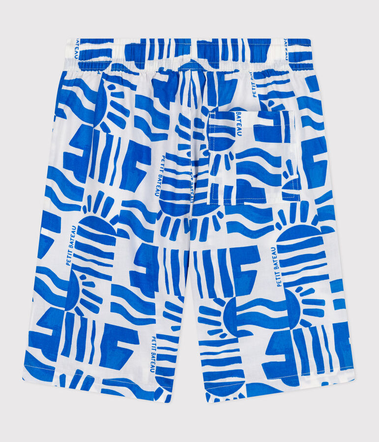 Bermudas cortas infantiles de algod&oacute;n con estampado blanco/azul