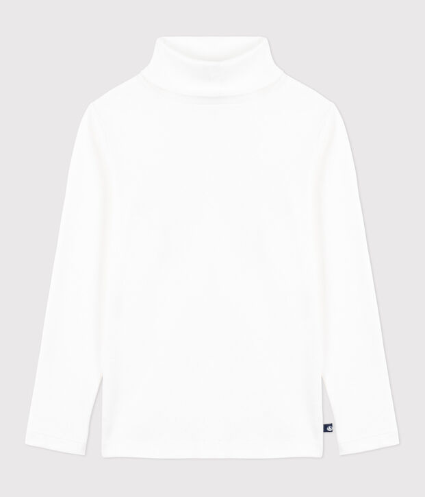 Camiseta infantil de cuello alto de algod&oacute;n calado estampado blanco