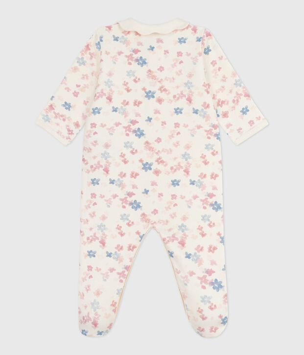 Pijama de felpa cepillada con cuello p&eacute;talo y estampado de flores para beb&eacute; crudo/multicolor