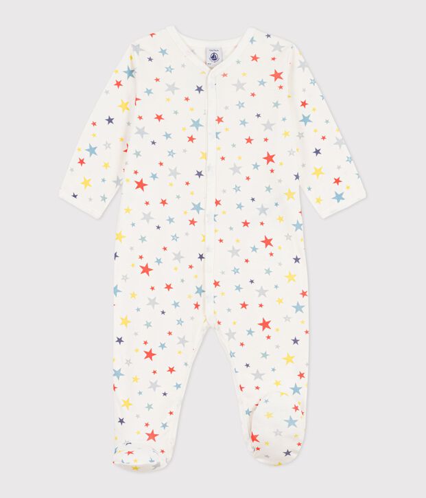 Pijama de algod&oacute;n con estampado de estrellas para beb&eacute; blanco/multicolor