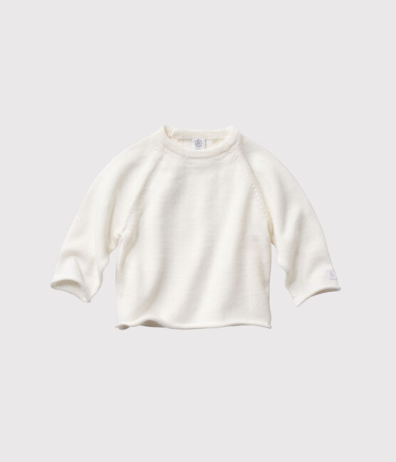 Chaqueta de bebé en punto lana y algodón blanco LAIT